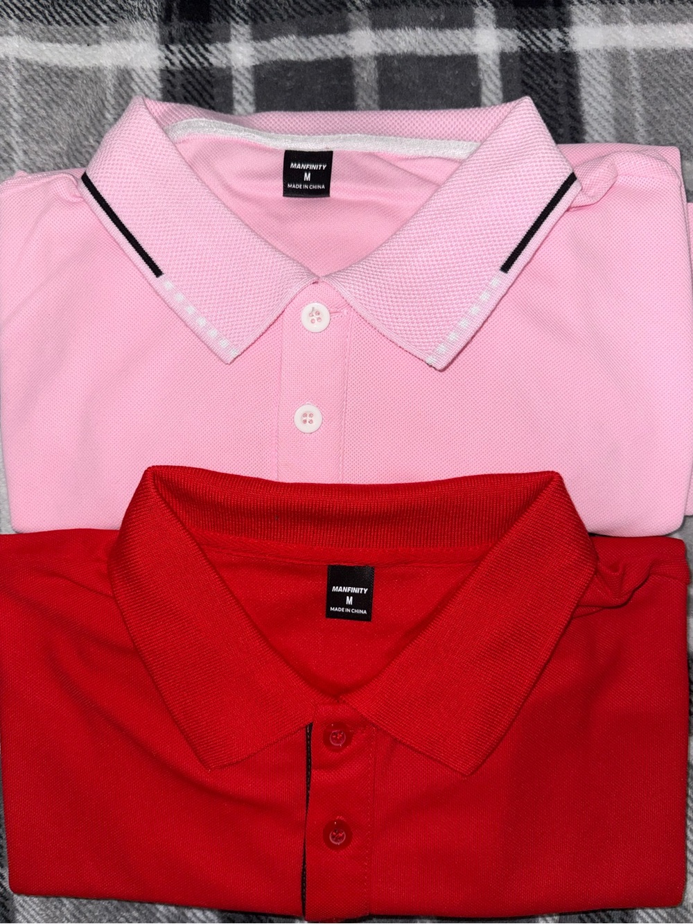 MANFINITY Pink & Red Men's Long Sleeve Polo Shirts Pack